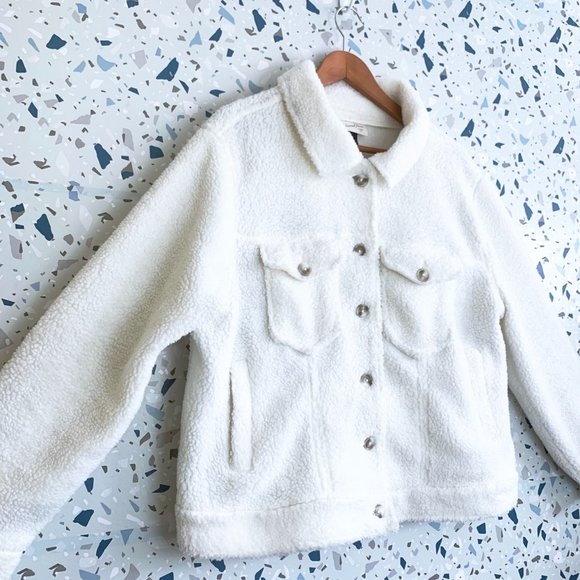 White Fuzzy Faux Fur Sherpa Jacket - Picture 1 of 3
